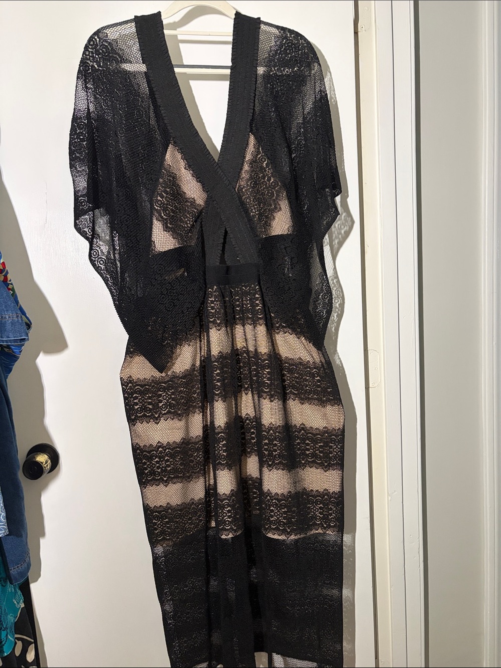 foxiedox Black Lace Maxi Dress with Nude Underlay
